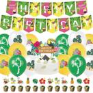 Conjunto de balões de festa com tema de praia havaiana com banner e chapéus