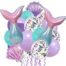 Conjunto de balões de festa com tema de sereia, 22 unidades, látex roxo, azul e papel alumínio