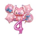 Conjunto De Balões De Folha Rosa Anjo Lilo & Stitch 6 Peças Decorações Para Festa De Aniversário