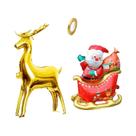 Conjunto De Balões De Natal Papai Noel Com Trenó E Cervo Dourado, 3 Peças, Decoração Para Casa E