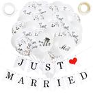 Conjunto de balões Just Married 32 Latex Confetti White com acesso.