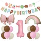 Conjunto de balões, laço rosa fosco e papel alumínio arco-íris, 15 unidades de aniversário