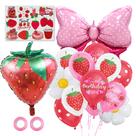 Conjunto de balões metalizados com tema de morango, 14 unidades para aniversário de menina Conjunto de balões metalizados com tema de morango, 14 unidades para aniversário de menina