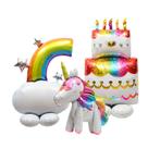 Conjunto de balões Rainbow Unicorn Birthday Cake, 3 unidades