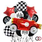 Conjunto de balões, tema de carro de corrida, 19 peças, vermelho, preto, branco, xadrez