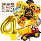 Conjunto de balões: tema de veículo de construção, festa de 4º aniversário Conjunto de balões: tema de veículo de construção, festa de 4º aniversário