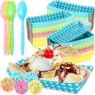 Conjunto de bandejas de comida FoldTier Banana Split Boats com guarda-chuvas de 240 ml Conjunto de bandejas de comida FoldTier Banana Split Boats com guarda-chuvas de 240 ml