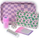 Conjunto de bandejas rolantes cinza oval rosa com acessórios 28x18 e 18x13cm