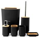 Conjunto de Banheiro 6 Peças em Bambu Quadrado Preto Elegante Conjunto de Banheiro 6 Peças em Bambu Quadrado Preto Elegante