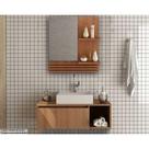 Conjunto de Banheiro Armário c/ Espelho BN3614 60cm e Balcão Suspenso BN3601 80cm s/ Cuba Pia cor Amêndoa - Tecno Mobili