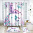 Conjunto de banheiro ArtSocket Pink Mermaid Tail Scales com cortina de chuveiro