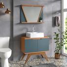 Conjunto de Banheiro Berton Onix 0,80cm Cinamomo/Azul Petróleo liso