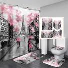 Conjunto de banheiro Chrainy Paris Eiffel Tower, cortina de chuveiro, 4 unidades