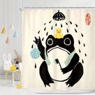 Conjunto de banheiro com cortina de chuveiro Lghtyro Funny Frog 71 L x 71 polegadas Arte asiática tradicional japonesa, estilo de banho de animais fofos, acessórios de banho de pato de borracha, preto, bege, arte, decoração de casa, tecido, pacote com 12 ganchos