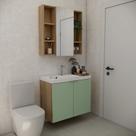 Conjunto de Banheiro com Cuba 80cm Vittare Marrom Carvalho/Verde