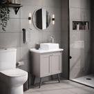 Conjunto de Banheiro com Pé Paris 2 Portas, Espelheira, Tampo e Cuba em Mármore Sintético