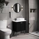 Conjunto de Banheiro com Pé Paris, Espelheira, Tampo e Cuba em Mármore Sintético