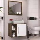 Conjunto De Banheiro Completo Balcão, Painel E Cuba - Carvalho/Branco