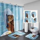 Conjunto de banheiro: cortina de chuveiro 3D Cat com tapetes e tampa de vaso sanitário