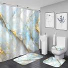 Conjunto de banheiro: cortina de chuveiro de mármore azul Nkzply com tapetes, 4 peças