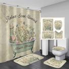 Conjunto de banheiro: cortina de chuveiro floral verde Nkzply com tapetes, 4 peças