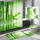 Conjunto de banheiro, cortina de chuveiro Green Bamboo Zen, 4 peças