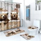 Conjunto de banheiro: cortina de chuveiro impermeável de poliéster Rustic Bear