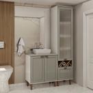Conjunto de Banheiro Modulado 100% MDF Americano 2 Peças com Armário de Vidro Iluminata Cinza/Branco/Fendi Conjunto de Banheiro Modulado 100% MDF Americano 2 Peças com Armário de Vidro Iluminata Cinza/Branco/Fendi
