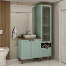 Conjunto de Banheiro Modulado 100% Mdf Americano 2 Peças com Armário de Vidro Iluminata