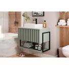 Conjunto de Banheiro Suspenso Frisê Havaí Ripado 1Pta Basculante c/Cuba e Tampo Vidro 80 cm cor Pistache - MGM