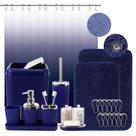 Conjunto de banheiro XLHOMO azul marinho com cortina de chuveiro e tapetes