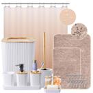 Conjunto de banheiro XLHOMO branco e dourado com cortina de chuveiro 24 unidades Conjunto de banheiro XLHOMO branco e dourado com cortina de chuveiro 24 unidades