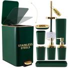 Conjunto de banheiro XLHOMO de 8 peças verde e dourado com lata de lixo