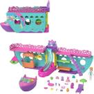 Conjunto de barco portátil Polly Pocket com acessórios para brincar na água e mudar de cor, Unicorn Dream Cruise, inclui 1 boneca e 23 peças no total