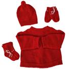 Conjunto de bebê recém nascido kit com 3 peças (casaco, luva, gorro e sapatinho de lã) cordão