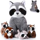 Conjunto de bichos de pelúcia Harrycle Raccoon com 4 bebês de pelúcia de 32 cm