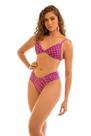 Conjunto de biquini Brasileirice. Top cortininha e calcinha média. Estampa poá laranja