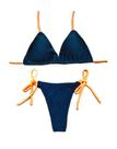 Conjunto de biquíni cortininha biquíni feminino fio dental de amarrar duas cores