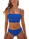 Conjunto de biquíni CUPSHE com franzido, top sem alça e cintura média, azul