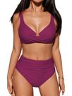 Conjunto de biquíni CUPSHE High Waisted Swimsuit Underwire M Purple Red