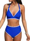 Conjunto de biquíni CUPSHE, maiô feminino de cintura alta, azul royal, XL Conjunto de biquíni CUPSHE, maiô feminino de cintura alta, azul royal, XL