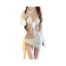 Conjunto De Biquíni De Malha Com Manga Longa E Efeito Push-Up Para Mulheres, Elegante Para Férias Na