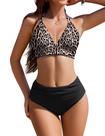Conjunto de biquíni feminino AI'MAGE, cintura alta, controle de barriga, estampa de leopardo
