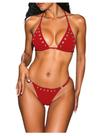 Conjunto de biquíni feminino BEAUDRM Micro Triangle Halter Red Solid