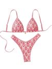 Conjunto de biquíni feminino BEAUDRM, tanga triangular, floral, vermelho, tamanho M