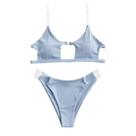 Conjunto de biquíni feminino com alças transparentes com nervuras push-up trajes de banho brasileiros maiô de praia