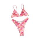 Conjunto De Biquíni Feminino De Cintura Baixa Com Efeito Push up Estampado Em Duas Peças Roupa De