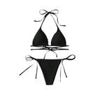 Conjunto de biquíni feminino de três pontos de cor sólida com alça Conjunto de biquíni feminino de três pontos de cor sólida com alça