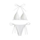 Conjunto de biquíni feminino de três pontos de cor sólida com alça