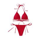 Conjunto de biquíni feminino de três pontos de cor sólida com alça Conjunto de biquíni feminino de três pontos de cor sólida com alça